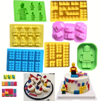 Bloque de molde de silicona para construcción de ladrillos, Robot, gelatina de Chocolate, bandeja para cubitos de hielo, decoración de pasteles, adorno para magdalenas, coche de fiesta de cumpleaños
