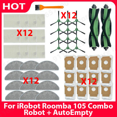 Cepillo lateral principal, rodillo, filtros, bolsa para polvo, piezas de repuesto para iRobot Roomba 105 Combo Robot + accesorios para base de vaciado automático