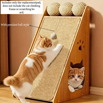 Rascador de Sisal para Gatos con Bola Colgante, Mueble para Gatos que Ahorra Espacio, Protege Sofá, Silla y Puerta, No Incluye Árbol para Gatos