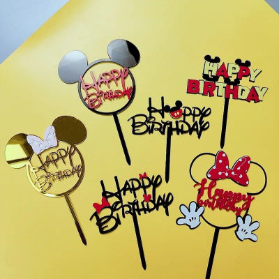 Adorno de Pastel de Acrílico con Lazo 'Feliz Cumpleaños' Negro para Niño y Niña, Decoración para Pastel de Fiesta de Cumpleaños, Baby Shower, Suministros para Hornear, Regalo