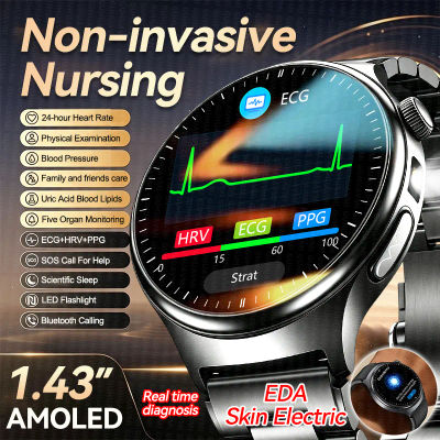 Nuevo Reloj Inteligente de Cuidado No Invasivo para Hombre, ECG, Ácido Úrico, Presión Arterial, Tres Altas, Frecuencia Cardíaca, Diagnóstico de Salud de 5 Órganos, Llamadas BT, Smartwatch
