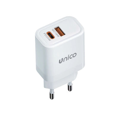 Cargador de Pared UNICO con Puertos USB-C+A Duales, PD20W+QC18W, Embalaje Individual Blanco, Cumple con RoHS