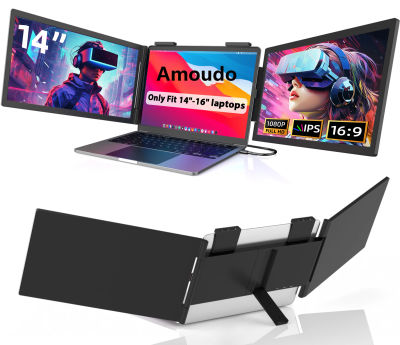 Monitor Portátil Doble para Laptop Amoudo de 14 Pulgadas, 1920*1080P IPS, Monitor Triple con Puerto USB-C para Laptops de 14-16.5 Pulgadas, Windows/Mac, Xbox