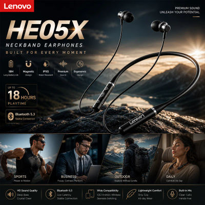 Auriculares Bluetooth Originales Lenovo HE05X, Nuevos Auriculares Impermeables con Sonido HIFI, Auriculares Magnéticos con Banda para el Cuello, Auriculares Deportivos