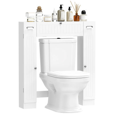 HOMCOM Mueble sobre Inodoro con 2 Armarios Cajón Abatible Portapapeles y Estantes Ajustables 88x18x98 cm Blanco