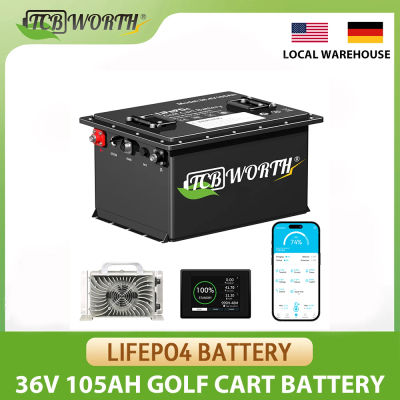 Batería de litio para carrito de golf, 36V, 105Ah, BMS inteligente de 200A, Monitor táctil, con cargador, aplicación habilitada, potencia máxima de 7680W, más de 6000 motocicletas de carga