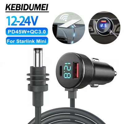 Cable de Alimentación para Starlink Mini, 12V-24V, Encendedor de Cigarrillos para Auto, Conector Macho DC, Cargador PD45W+QC3.0 con Voltímetro, Impermeable