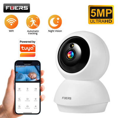 Cámara WiFi Fuers de 5MP, funciona con Tuya Smart Home, cámara de vigilancia IP inalámbrica para interiores, seguimiento automático, monitor de seguridad para bebés