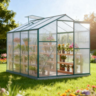 Invernadero de aluminio con base 4,75 M2 - 190 × 253 cm incluida, tragaluz y puerta corredera, invernadero de jardín, casa de plantas