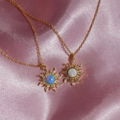 Collar Sol Morado, Joyería para Mujer, Accesorios de Moda para Bodas y Fiestas, Colgante de Sol de Ópalo Chapado en Oro, Regalo Rapunzel