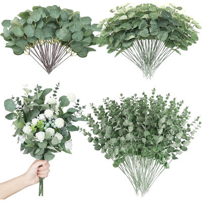 Ramo de hojas de eucalipto artificiales, tallos, selecciones de hojas, plantas, flores falsas para decoración del hogar, boda, decoración Floral DIY, 5/10/15 Uds.