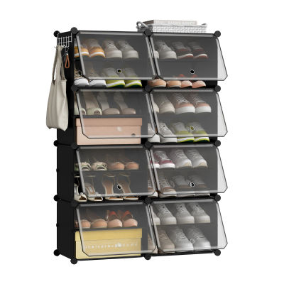 WOLTU - Mueble Zapatero Modular Plegable DIY, Organizador de Almacenamiento de Zapatos Apilable de PP Transparente con Gancho para Puerta, para Pasillo o Sala de Estar
