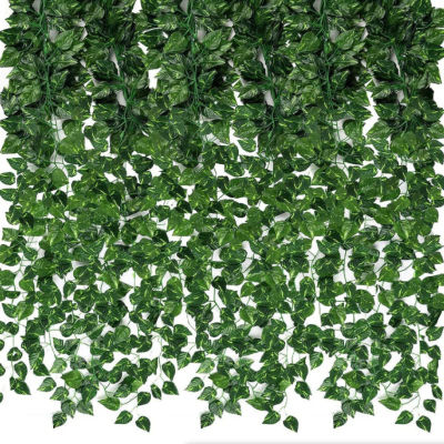 12 Piezas de Plantas Artificiales de Hiedra, Guirnalda de Hojas Verdes Colgantes, Plantas Artificiales para Decoración de Paredes de Dormitorios, Bodas, Fiestas y Jardines