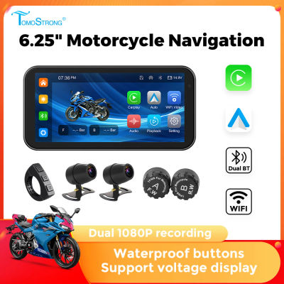 Portátil 6,25 pulgadas IP67 impermeable motocicleta GPS navegación inalámbrica Carplay Android Auto DVR unidad grabadora Moto Monitor WIFI