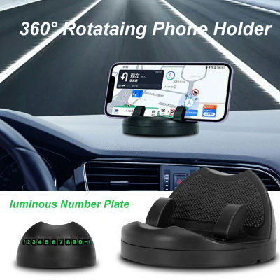 Soporte para teléfono de coche con rotación de 360 grados, soporte para teléfono frontal para salpicadero, soporte Universal estable para teléfono automático con placa de número luminosa