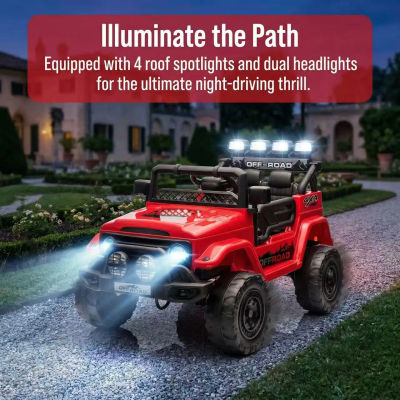 HAUSPROFI Auto Eléctrico Todoterreno de 12V para Niños de 3+ Años, con Luces LED, Control Remoto, Cinturón de Seguridad, Bluetooth, 3 Velocidades, Suspensión
