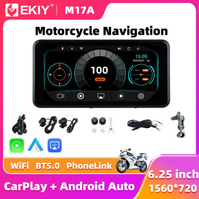 EKIY Pantalla de Navegación GPS para Motocicleta de 6.25 Pulgadas con CarPlay Inalámbrico y Android Auto, Pantalla Digital Portátil para el Tablero de Instrumentos, Monitor TPMS