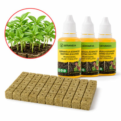 Estimulador Líquido de Raíces, Fórmula Nutritiva para Plantas y Cubos de Inicio de Lana de Roca para Herramienta de Propagación de Semillas y Esquejes Hidropónicos