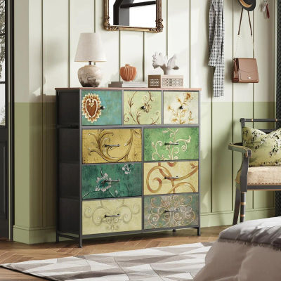 Comanlai Cómoda de 100×30×100cm, Mueble Retro con 9 Cajones de Almacenamiento, para Sala de Estar y Dormitorio