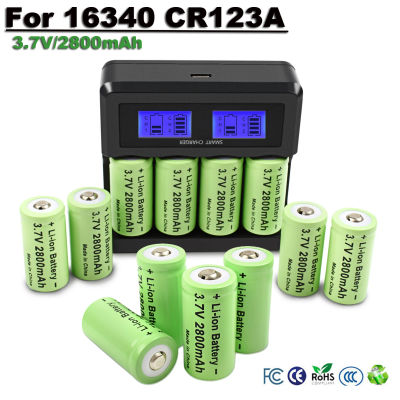 2800mAh 16340 batería 3,7 V batería recargable 4 Uds CR123A batería para cámara de seguridad linterna batería con cargador LCD