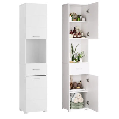 Getone Mueble Baño Columna 180cm Armario Baño de Suelo Mueble Baño Estrecho con 2 Puertas 1 Cajón 37x30x180cm Blanco