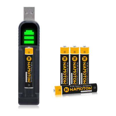 Batería AAAA de 1,2 V y 450mAh, batería Ni-Mh precargada + cargador LED para Altavoz Bluetooth, auriculares, bolígrafo láser, bolígrafo táctil recargable