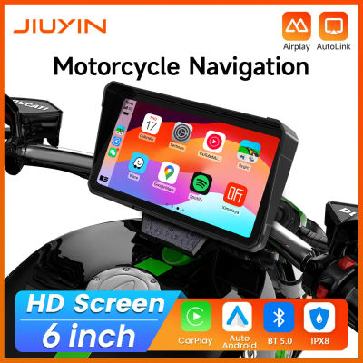 Jiuyin Pantalla de Navegación GPS Portátil Inalámbrica para Motocicleta de 6 Pulgadas con Carplay y Android Auto, Resistente al Agua IPX8, con Bluetooth