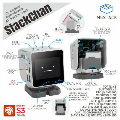 StackChan Oficial de M5Stack: Robot de Escritorio con IA de Código Abierto Co-Creado por Kawaii (ESP32-S3)
