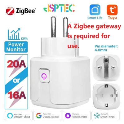 Enchufe Inteligente Tuya Zigbee EU 16A/20A con Monitor de Energía, Temporizador y Control por Voz, Compatible con Alexa, Google Home y Alice