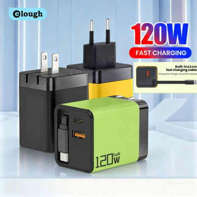 Elough-cargador USB tipo C 3 en 1, adaptador de cargador de teléfono de carga rápida con Cable USB C retráctil, enchufe de pared para iPhone y Huawei