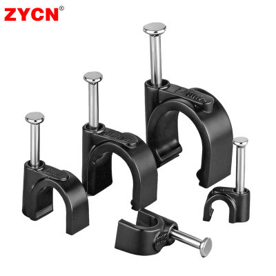 100 Uds Clips redondos para cables 4mm 6mm 8mm 10mm gestión Cable eléctrico soporte de amarre círculo planta escalar pared clavo negro