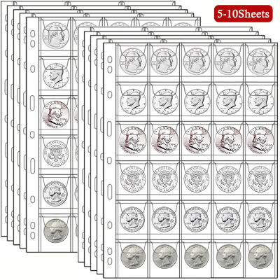 Carpeta de monedas con 30 bolsillos, páginas para suministros de colección, 9 bolsillos para monedas, sellos, insignias, 5-10 hojas
