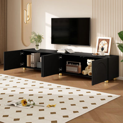 Mueble TV Modenvie Negro con 4 Puertas y Patas Metálicas, 180x35x40 cm