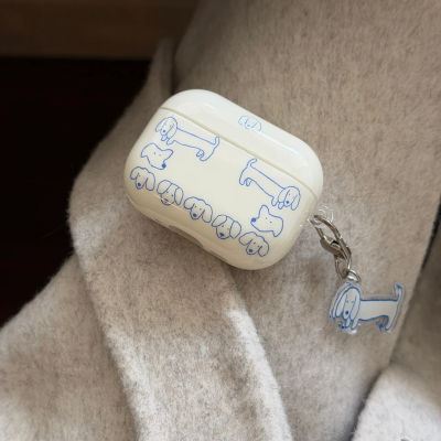 Funda Protectora para Auriculares con Diseño de Cabeza de Perro Dachshund Azul con Líneas Simples y Colgante para AirPods 1 2 3 4 Pro2 Pro3