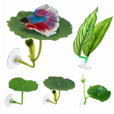 Hojas de plástico para descanso de peces Betta, hojas de loto simuladas, reposapiés de hojas artificiales, ocultar, estañado, plantas ornamentales