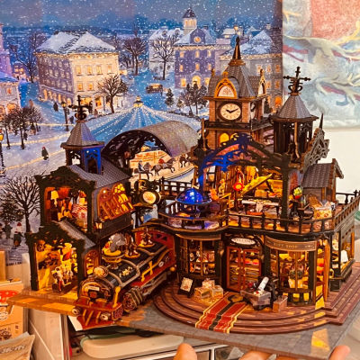 Kits de Construcción de Miniaturas de Madera DIY, Casas de Muñecas con Vías de Tren, Ciudades Encerradas, Muebles, Casas de Muñecas Mágicas para Regalos de Amigos