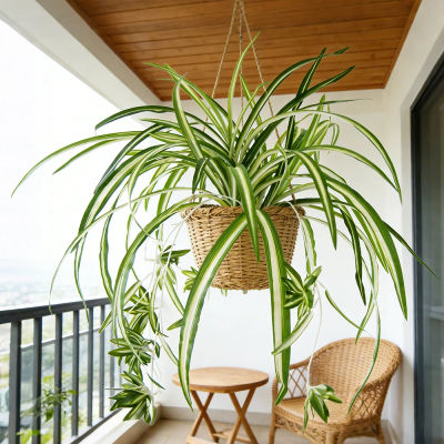 Plantas Artificiales de 65 cm para Colgar en la Pared, Chlorophytum en Maceta, Plantas Verdes de PVC, Plantas Falsas, Flores de Simulación, Decoración para Sala de Estar