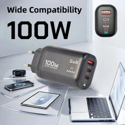 Cargador GaN PD Tipo C de 100W, USB QC 3.0 para Laptop, iPad, Carga Rápida PPS, Enchufe EU/UK, para Samsung, Xiaomi, iPhone 15, 16 Pro Max, Teléfono Móvil