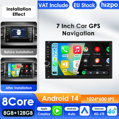 Hizpo 2Din 7 ''Carplay 4G AI sistemas Android 14 Radio de coche para unidad principal de navegación Universal Monitor reproductor de vídeo Multimedia GPS