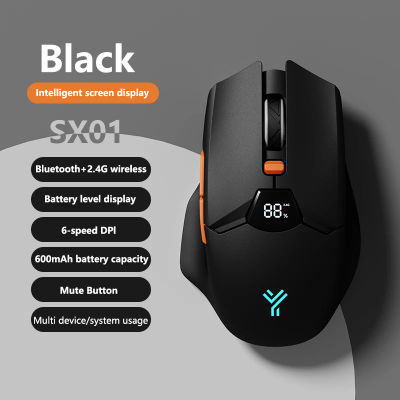 Ratón inalámbrico para juegos Warvank SX01, pantalla inteligente, ajuste DPI de 6 velocidades, ratón Bluetooth silencioso recargable de 600mAh para oficina