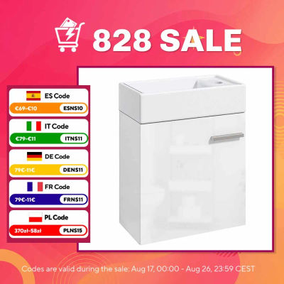 HOMCOM Mueble de Baño con Lavabo de Pared con Puerta con Cierre Suave y Armario 40x23x50 cm Blanco Brillante