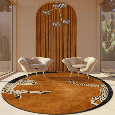 Alfombra redonda con estampado de leopardo para decoración de dormitorio, alfombrilla suave y esponjosa para sala de estar, moderna y minimalista, de felpa, antideslizante para el hogar