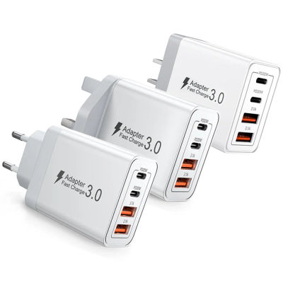 Cargador de Pared Multi-Puerto USB-C/USB-A para Móviles con Enchufe EU/UK/US/AU, Adaptador de Carga Rápida Dual PD de 40W para iPhone, Xiaomi