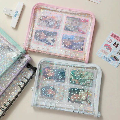Carpeta con cremallera de estrella láser A5, organizador de recarga de libros, diario artesanal, lácteos, transparente, ídolo Kpop, álbum de fotos, papelería Kawaii