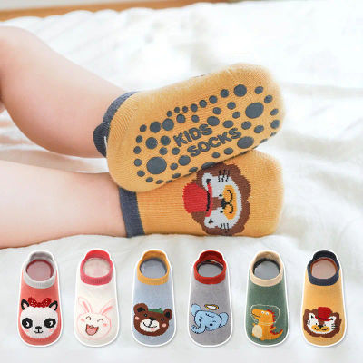6 pares de calcetines de algodón para niños con bonitos dibujos de animales, cómodos y transpirables calcetines antideslizantes para el suelo para bebés
