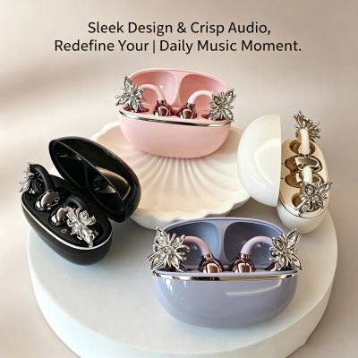 Auriculares Bluetooth Universales con Gancho Abierto, Reducción de Ruido HD, Auriculares Inalámbricos para Llamadas, Incluyen Cristal Adicional con Forma de Mariposa
