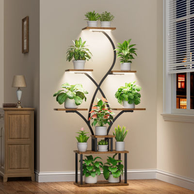 Soporte para plantas de interior con luces de cultivo, soporte de exhibición de esquina de 8 niveles, estante alto de metal multifuncional de 157,7 cm para plantas, 1 unidad