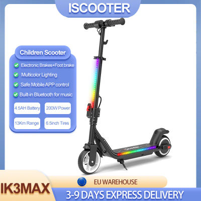 Patinete Eléctrico para Niños IScooter IK3Max, 200W, 4.5Ah, Alcance de 13km, Plegable, Neumáticos Sólidos, Conexión Bluetooth