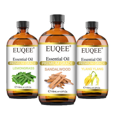 EUQEE Aceite Esencial de Plantas de 118 ml para Difusor, Aromaterapia, Sándalo, Ylang Ylang, Limoncillo, Aroma de Lima, Aceites Esenciales para la Piel