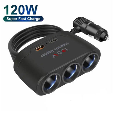 Enchufe USB Dual 3 en 1 para coche, divisor de encendedor de cigarrillos de 120W, 12V, 24V, Cargador rápido, adaptador de corriente de teléfono para DVR, GPS, Dashcam